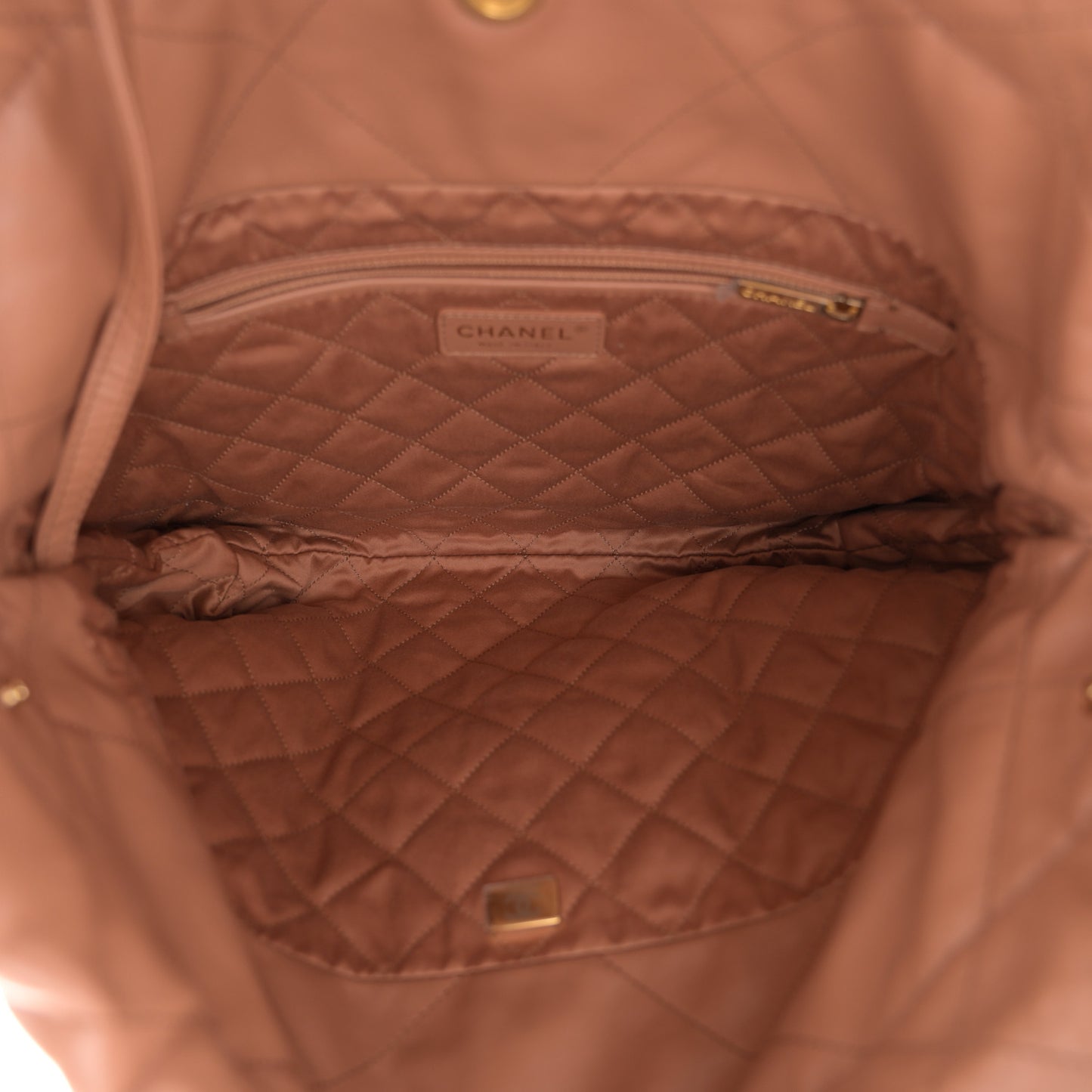 Shiny Calfskin Quilted Small Chanel 22 Camel