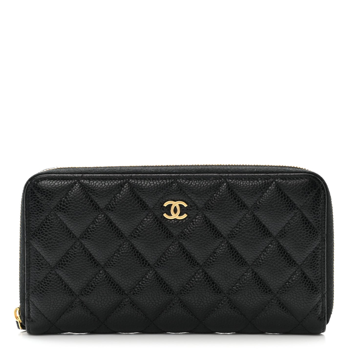 Caviar Quilted Large Gusset Zip Around Wallet Black