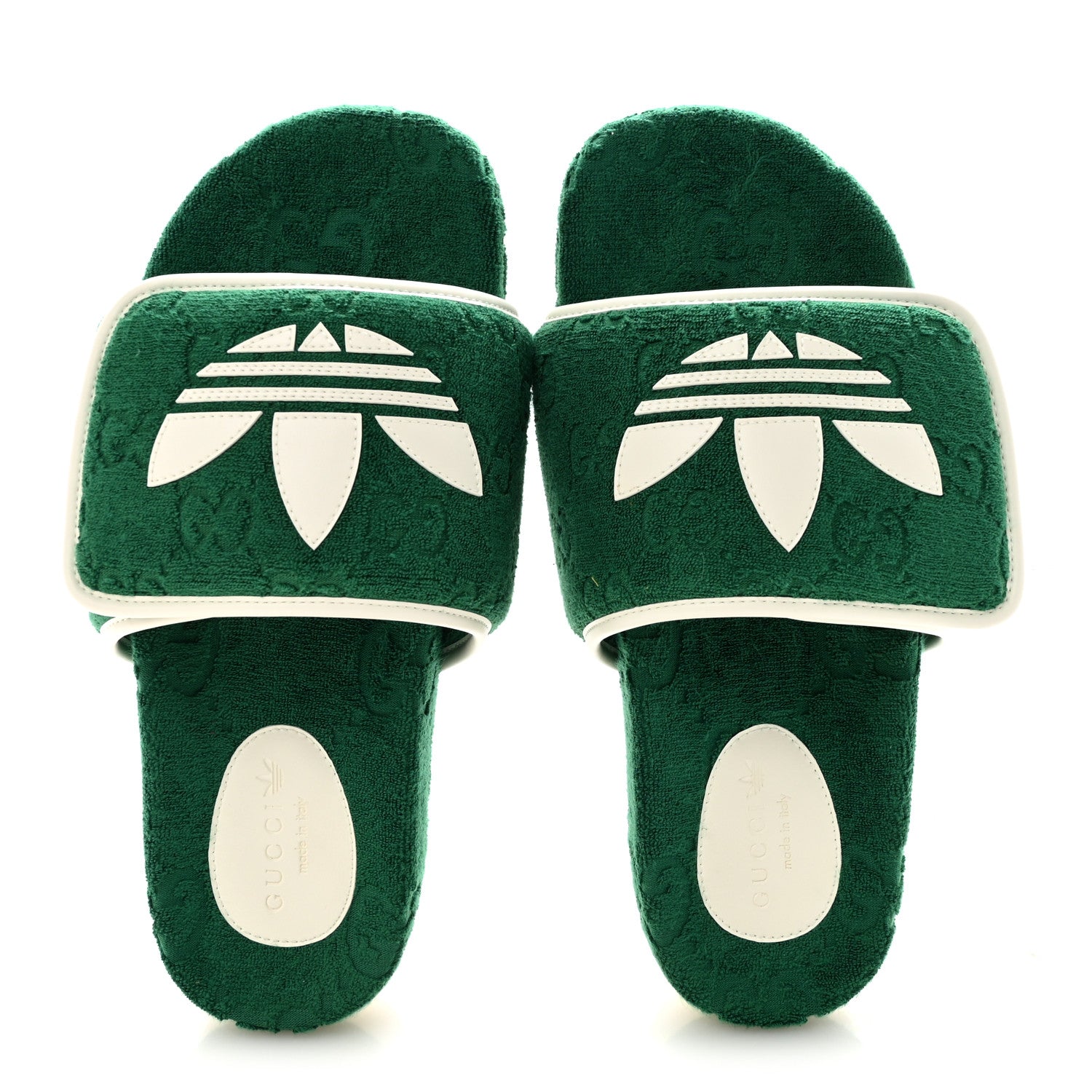 Gucci X ADIDAS Terry Cloth Trefoil GG Monogram Womens Platform Sandals 40  Green Off White 2 of 9