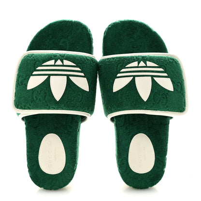 Gucci X ADIDAS Terry Cloth Trefoil GG Monogram Womens Platform Sandals 40  Green Off White 2 of 9