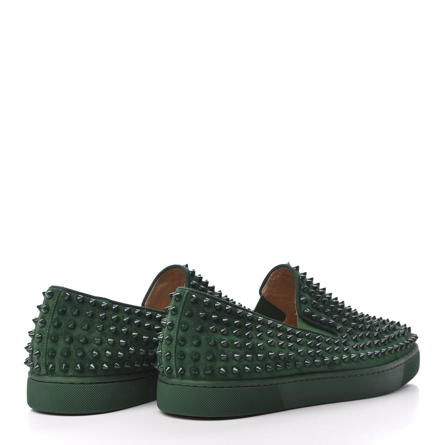 Christian Louboutin Veau Velours Spikes Mens Roller Boat Flat 45.5 Green 4 of 7