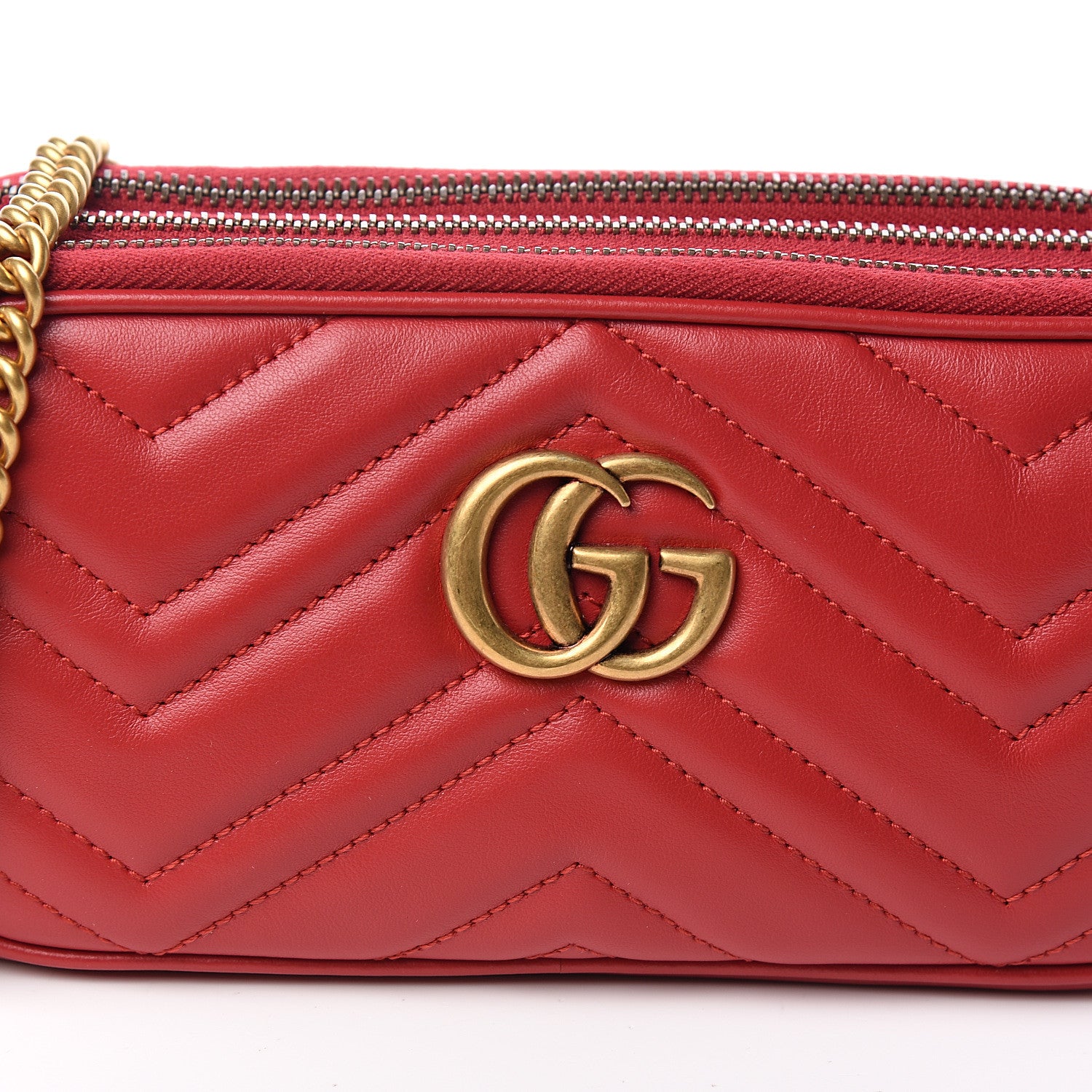Gucci Calfskin Matelasse Mini GG Marmont Chain Crossbody Bag Hibiscus Red 11 of 12