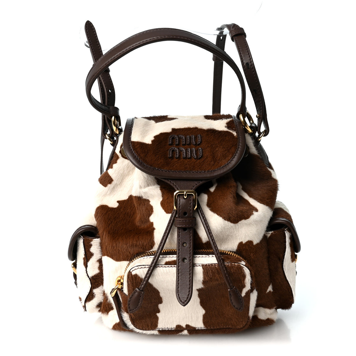 Miu Miu Nappa Calf Hair Printed Mini Backpack White Burnt Sienna 1 of 8