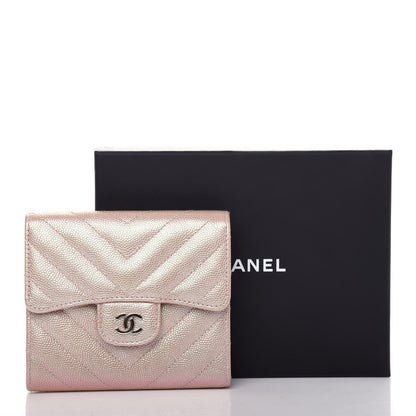 Chanel Metallic Caviar Chevron Quilted Compact Flap Wallet Light Gold 9 of 9