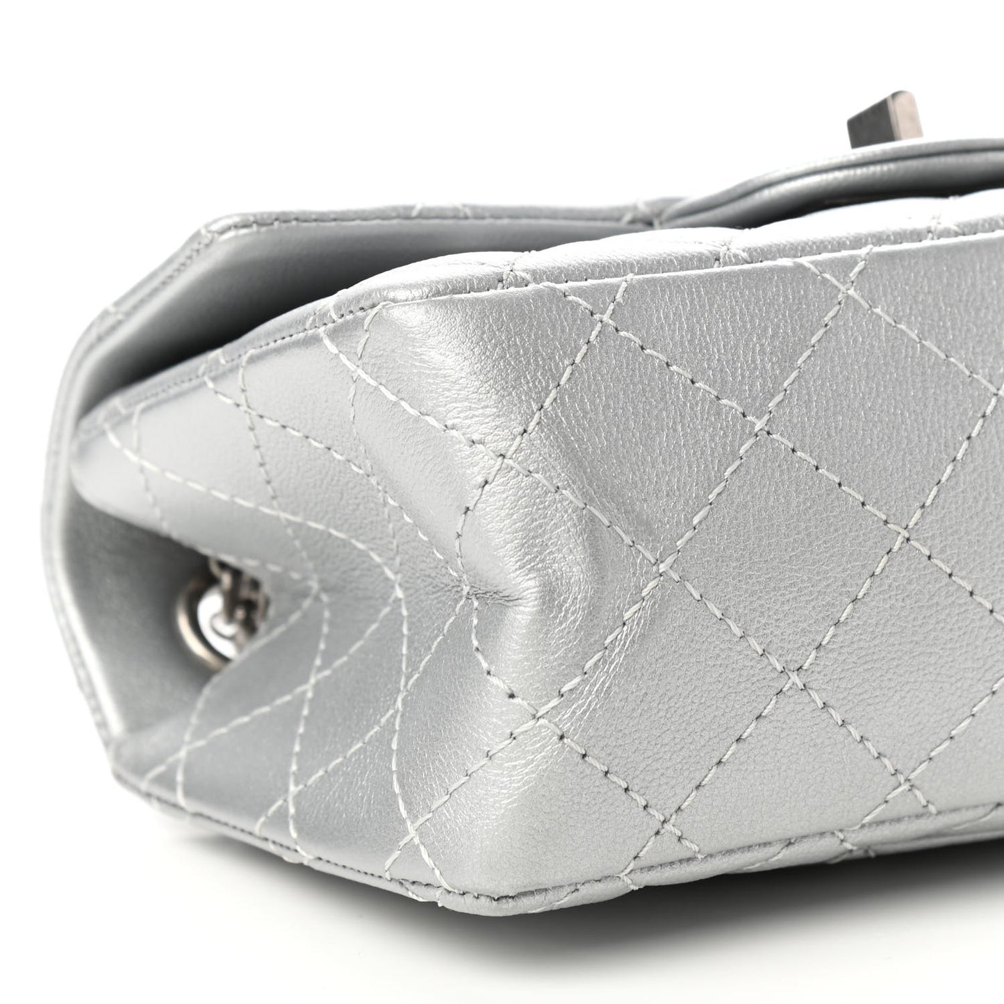 Metallic Grained Calfskin Quilted 2.55 Reissue Mini Flap Silver