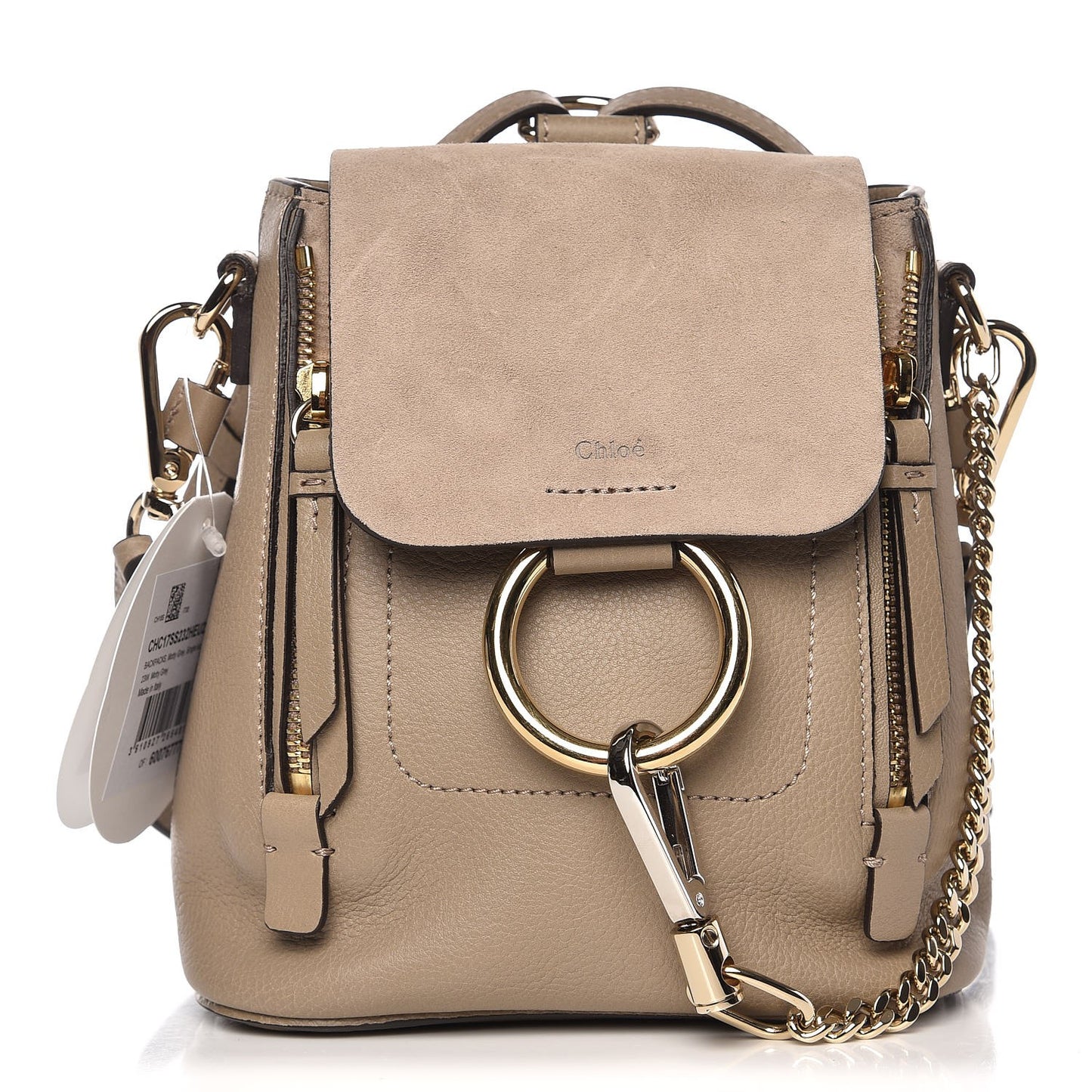 Suede Calfskin Mini Faye Backpack Motty Grey