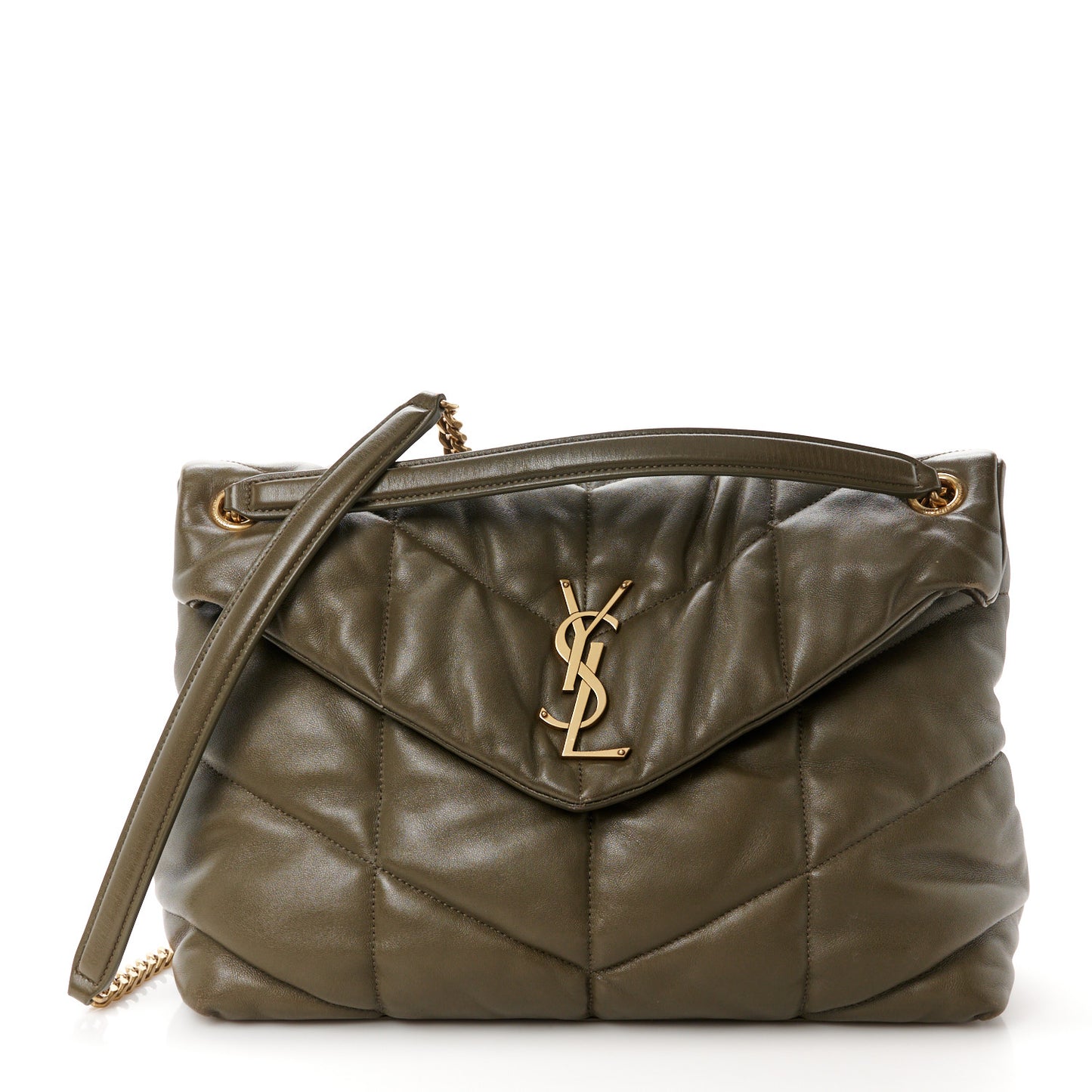 Lambskin Quilted Medium Loulou Puffer Monogram Chain Satchel Seaweed