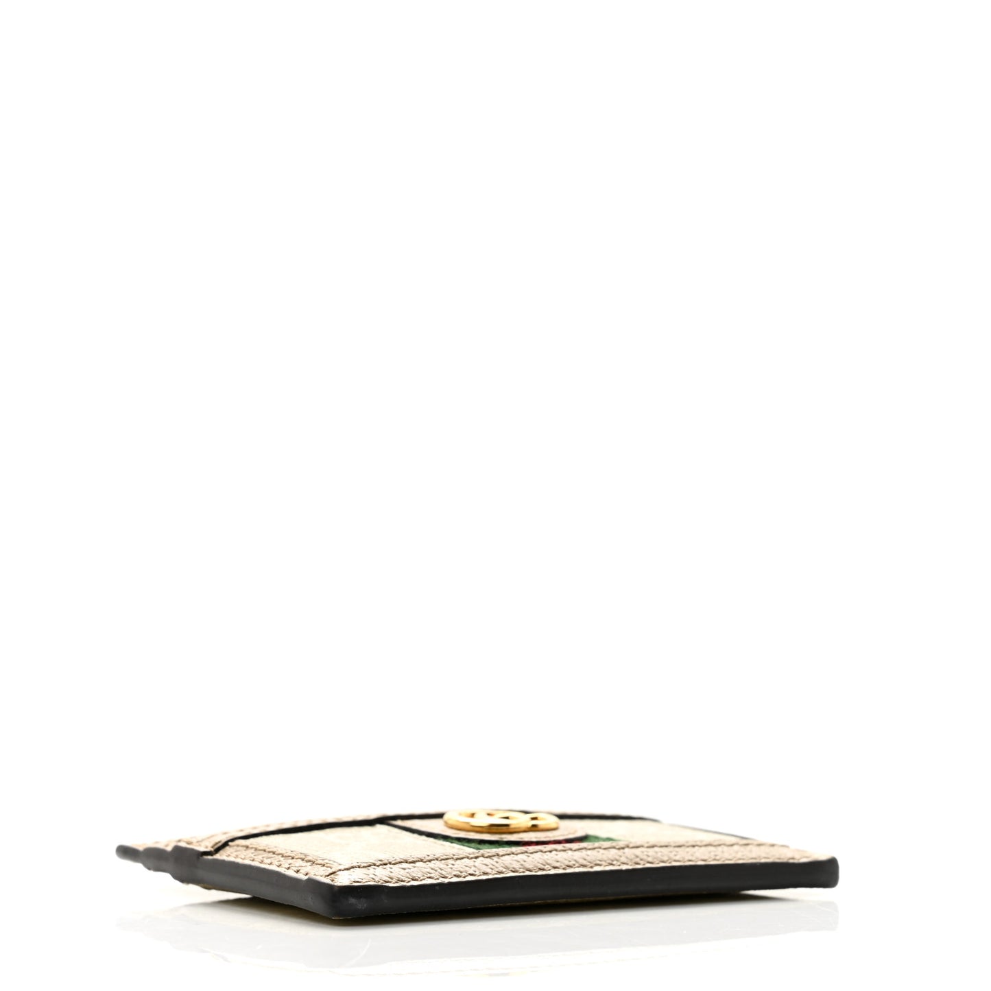 GG Supreme Monogram Textured Dollar Calfskin Web Ophidia Card Holder Beige Mystic White Oatmeal