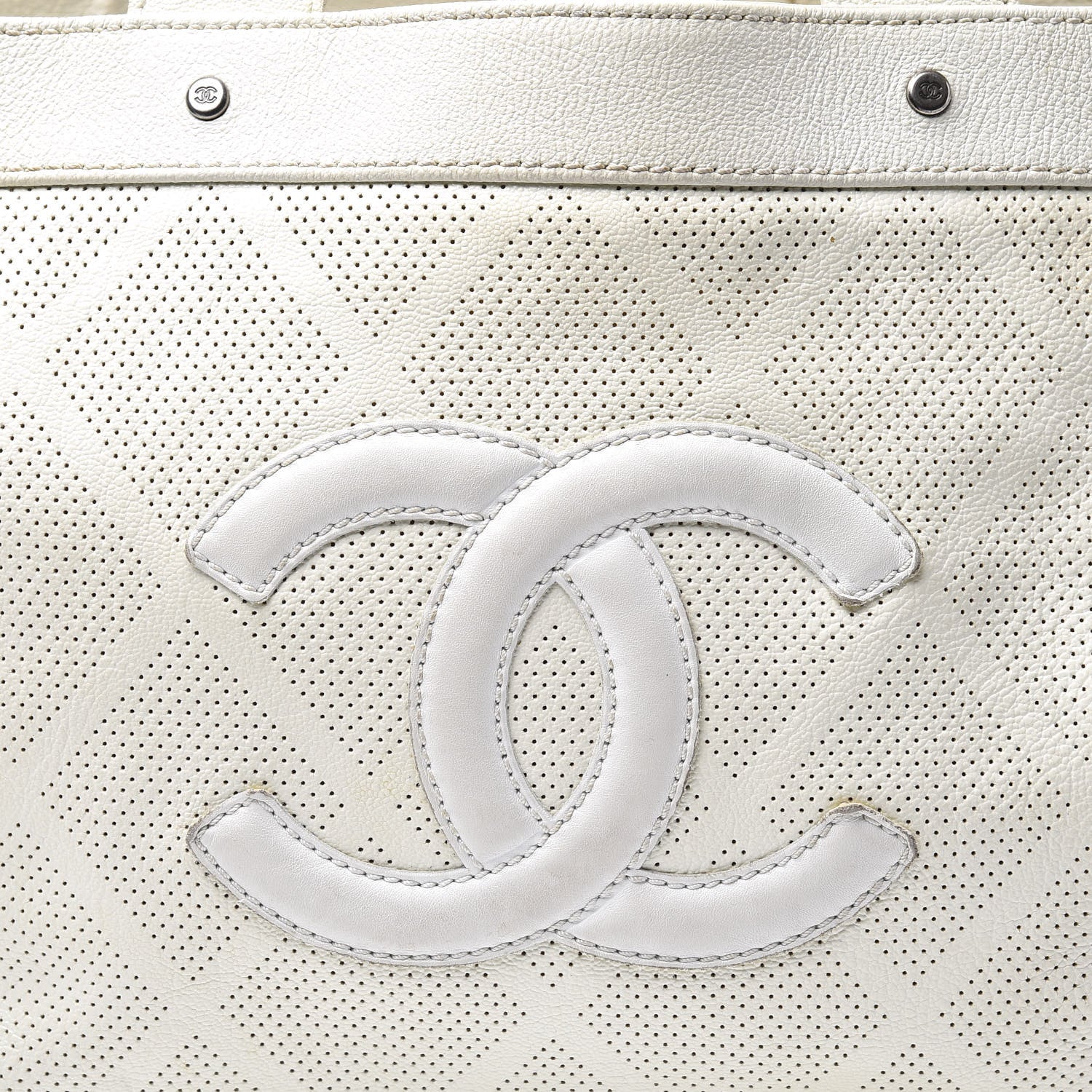 Chanel Goatskin Perforated Large CC Tote White 12 of 13