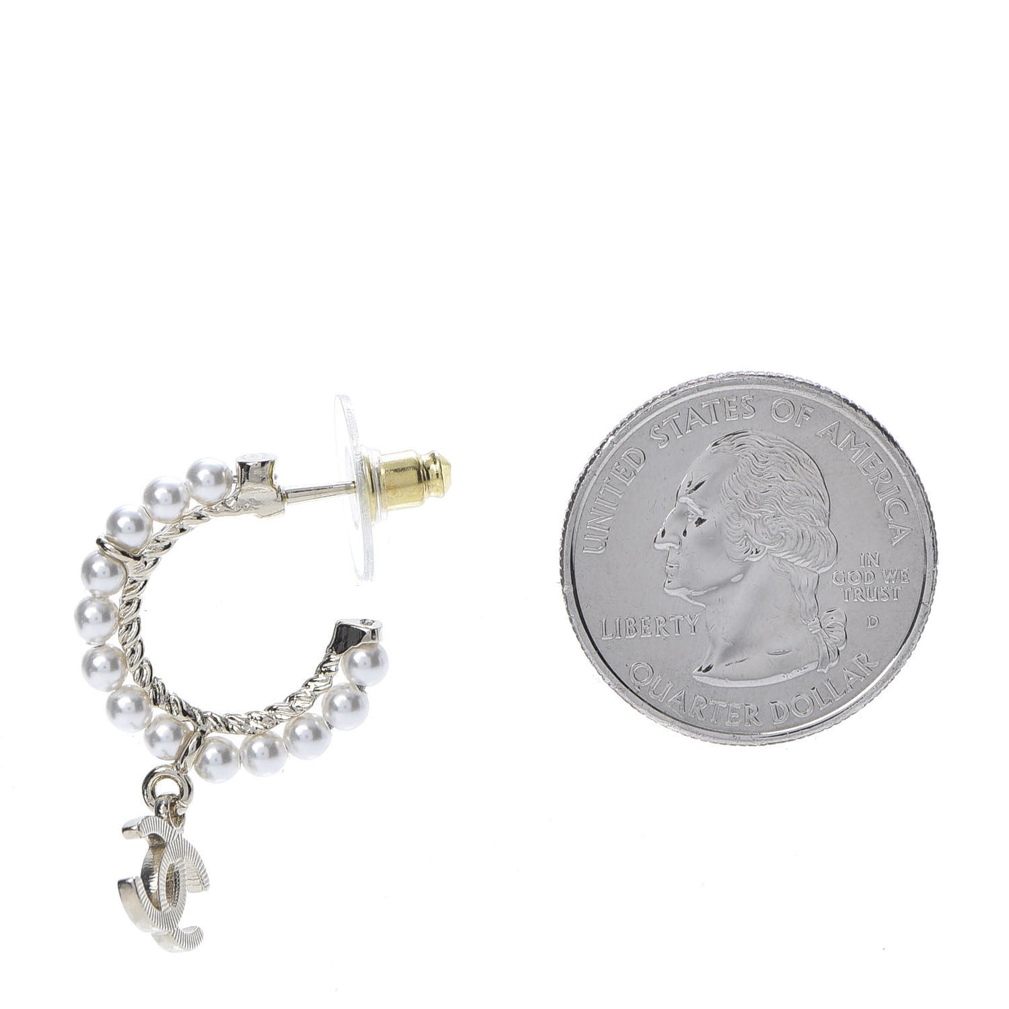 Pearl Charms CC Hoop Earrings Gold