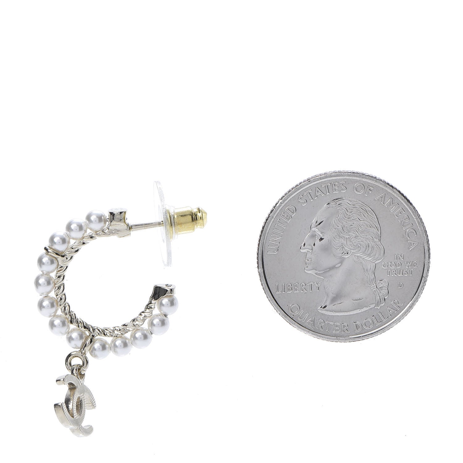 Chanel Pearl Charms CC Hoop Earrings Gold 3 of 6