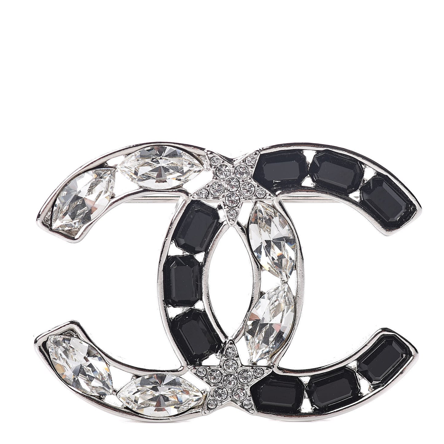 Marquise Crystal Star CC Brooch Silver Black