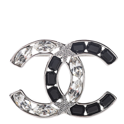 Chanel Marquise Crystal Star CC Brooch Silver Black 1 of 5