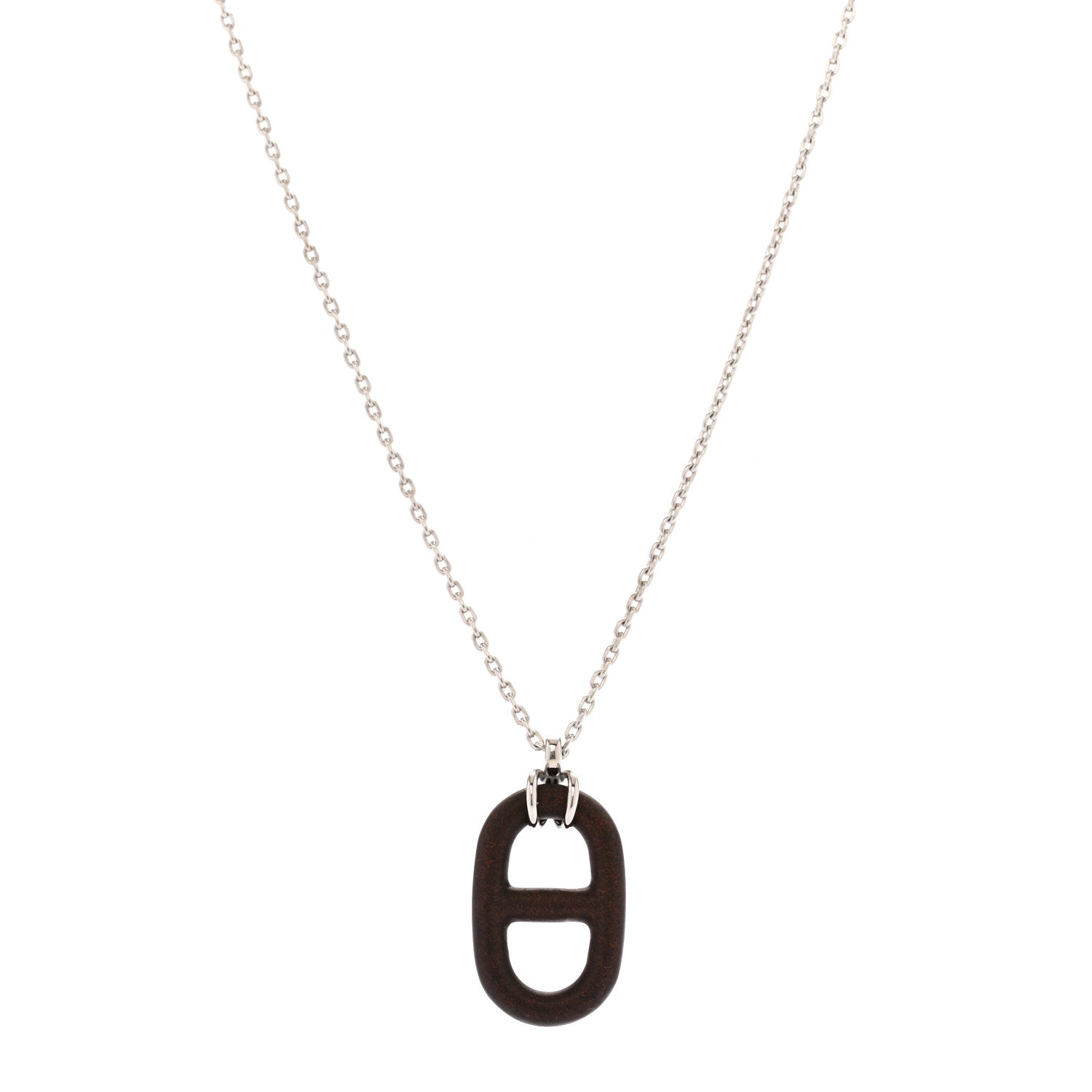 Hermes Vulcanium Chaine d'Ancre Necklace Silver Brun 1 of 6