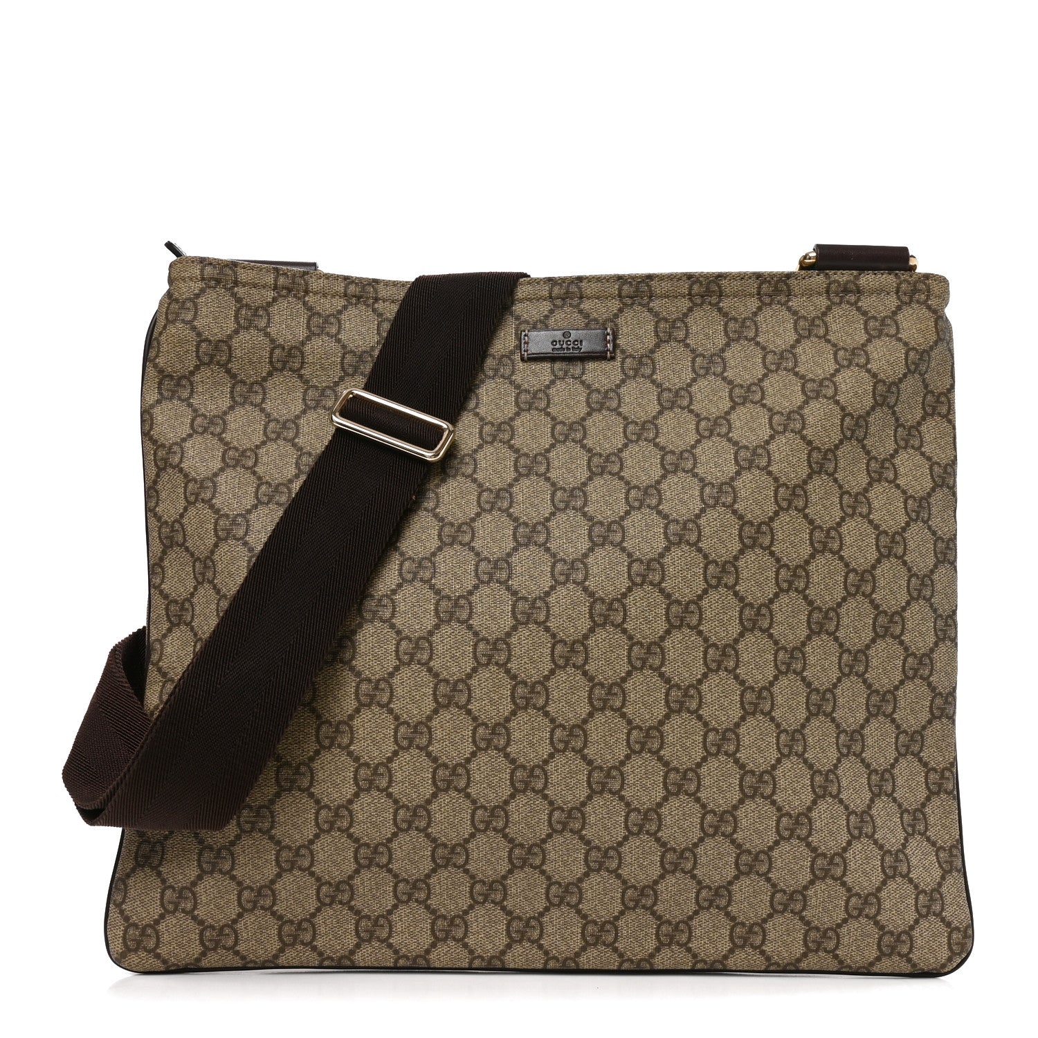 Gucci GG Supreme Monogram Medium Flat Messenger Bag Dark Brown 1 of 10