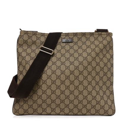 Gucci GG Supreme Monogram Medium Flat Messenger Bag Dark Brown 1 of 10