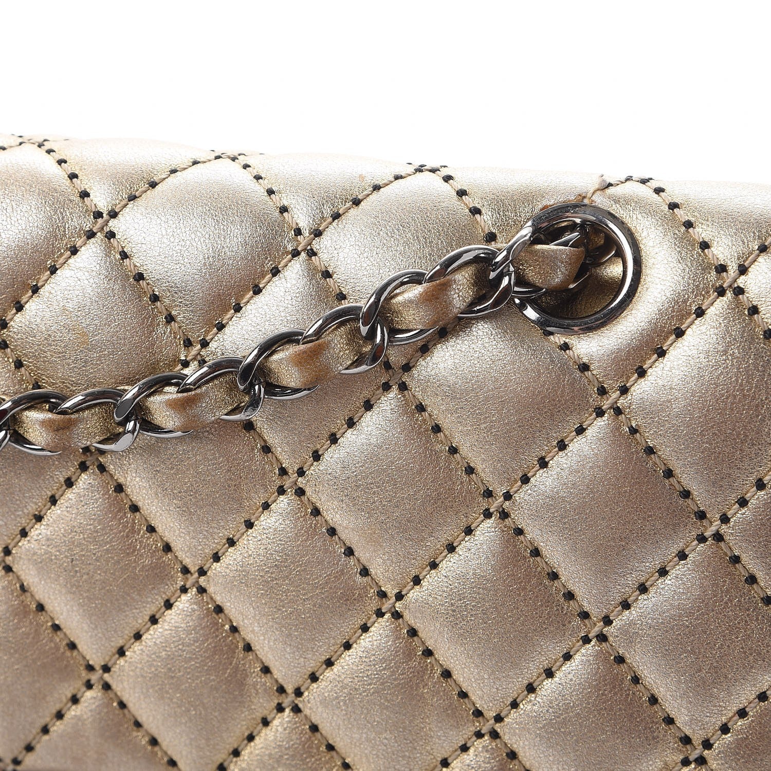 Chanel Metallic Lambskin Quilted Stitch Medium Double Flap Light Gold 15 of 21