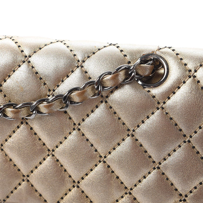 Chanel Metallic Lambskin Quilted Stitch Medium Double Flap Light Gold 15 of 21