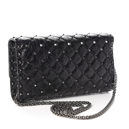 Valentino Garavani Craquele Nappa Rockstud Spike Wallet on Chain Black 2 of 9