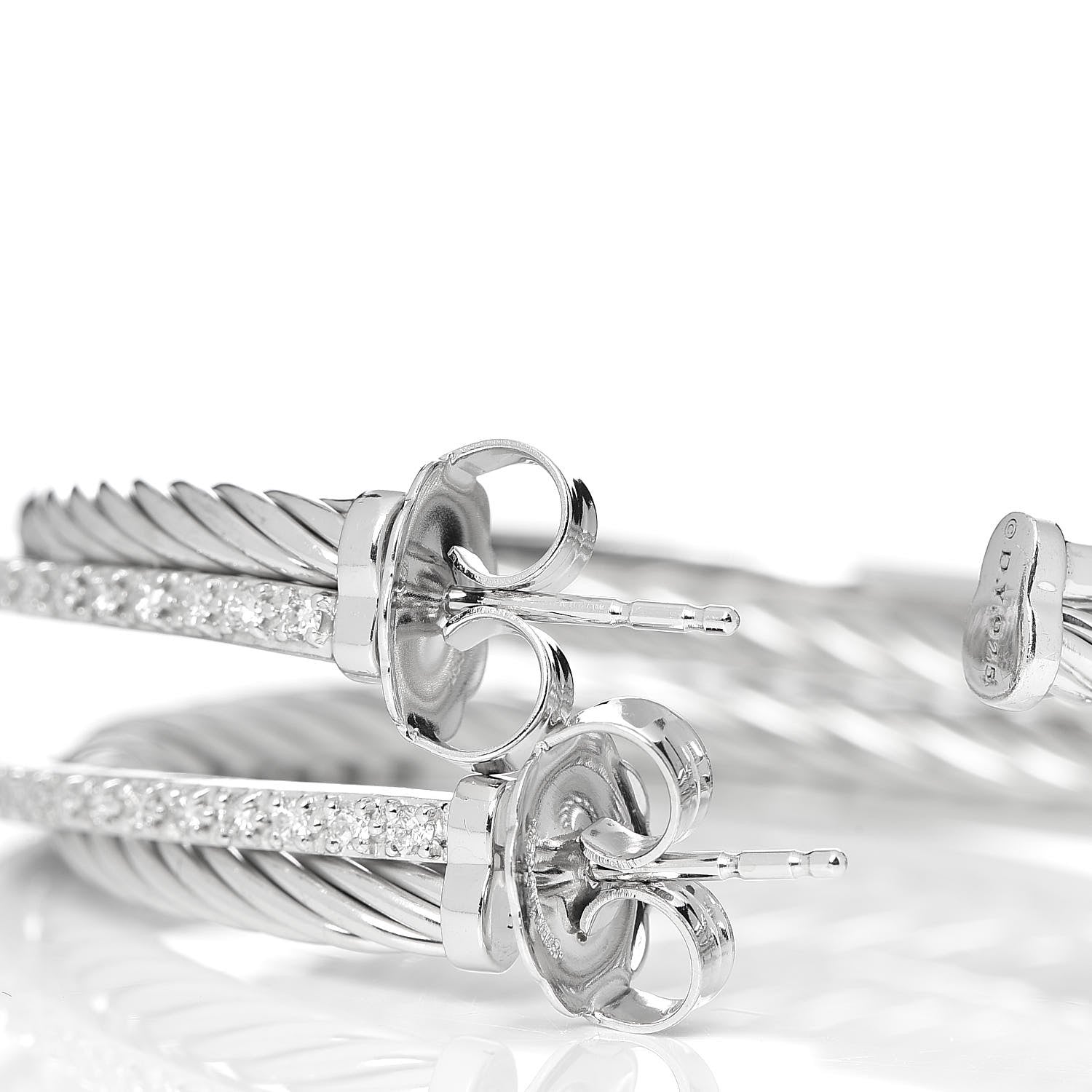 David Yurman Sterling Silver Diamond Extra Large Crossover Hoop Earrings 3 of 4