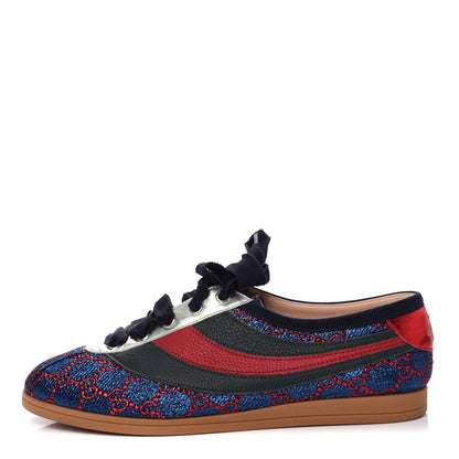 Gucci Lurex Calfskin Web GG Monogram Womens Falacer Sneakers 39 Iridescent Blue Iridescent Red Silver 1 of 12