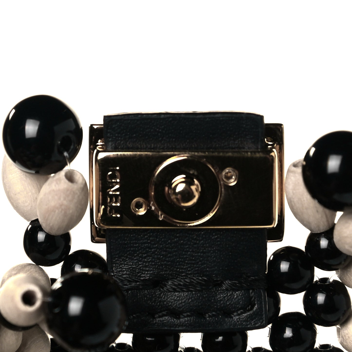 Beaded Nano Baguette Charm Beige Black