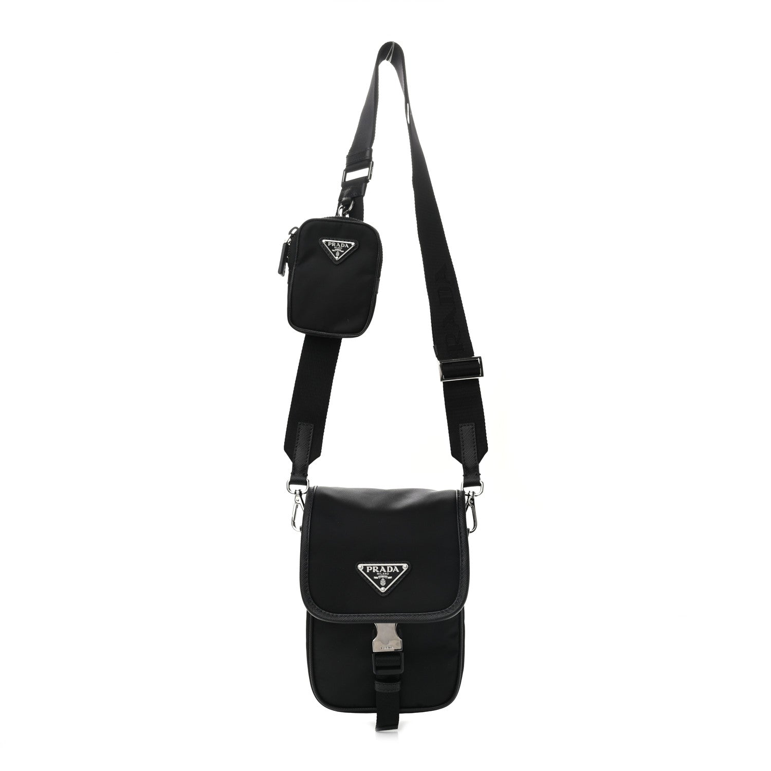 Prada Re-Nylon Saffiano Mini Pocket Single Snap Buckle Messenger Bag Black 1 of 10