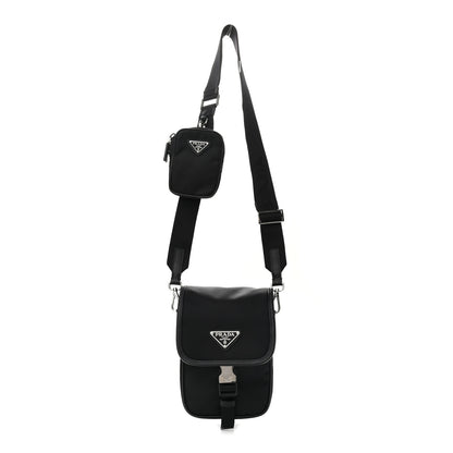 Prada Re-Nylon Saffiano Mini Pocket Single Snap Buckle Messenger Bag Black 1 of 10