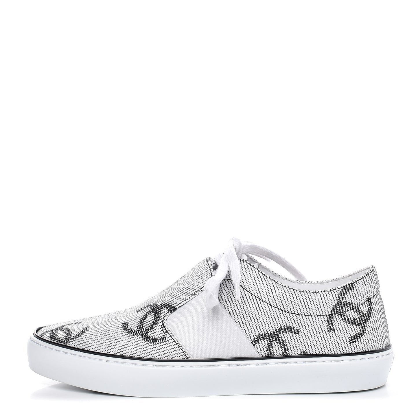 Embroidered Calfskin CC Sneakers 38.5 Black White