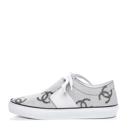 Chanel Embroidered Calfskin CC Sneakers 38.5 Black White 1 of 11