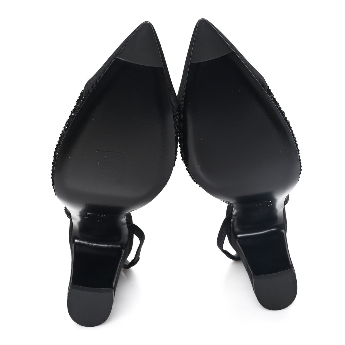 Chanel Suede Strass Grosgrain Cap Toe CC Slingback Pumps 39 Black 6 of 10