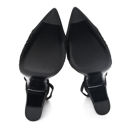 Chanel Suede Strass Grosgrain Cap Toe CC Slingback Pumps 39 Black 6 of 10