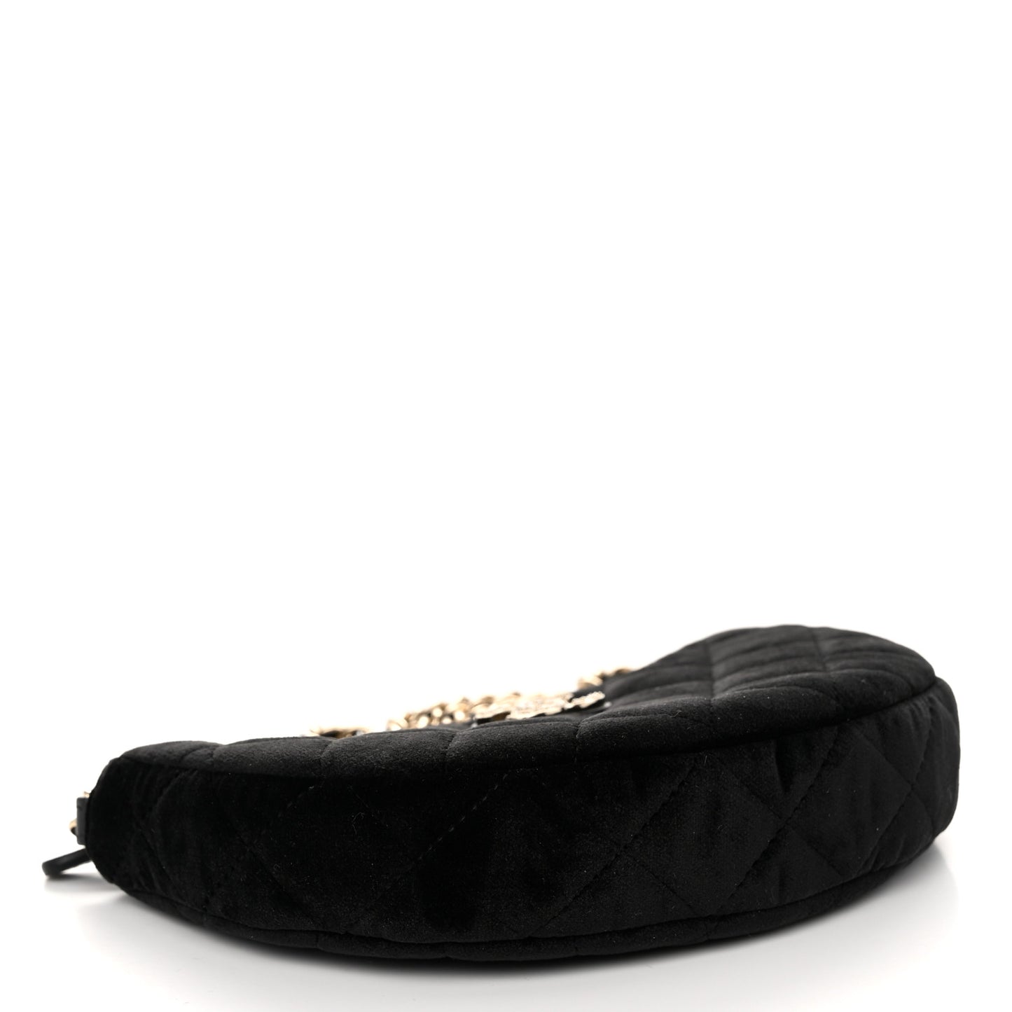 Velvet Crystal Quilted Chain Hobo Black