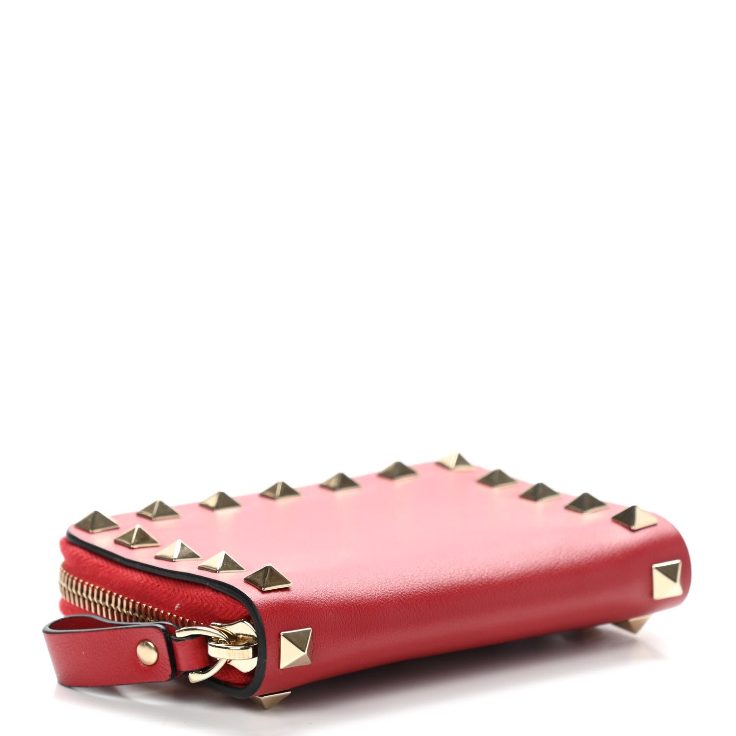 Valentino Garavani Calfskin Rockstud Zip Around Coin Case Card Holder Rosso Valentino 4 of 7