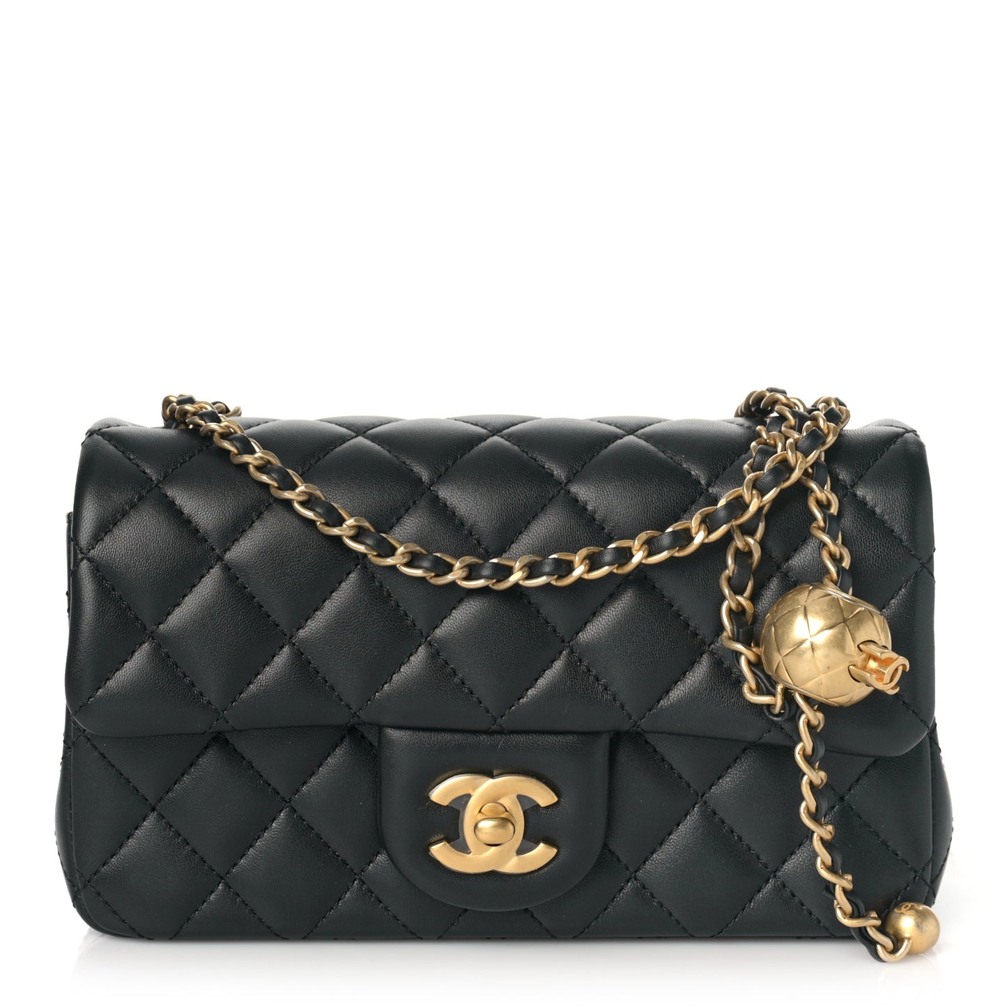 Lambskin Quilted Mini Rectangular Pearl Crush Flap Black