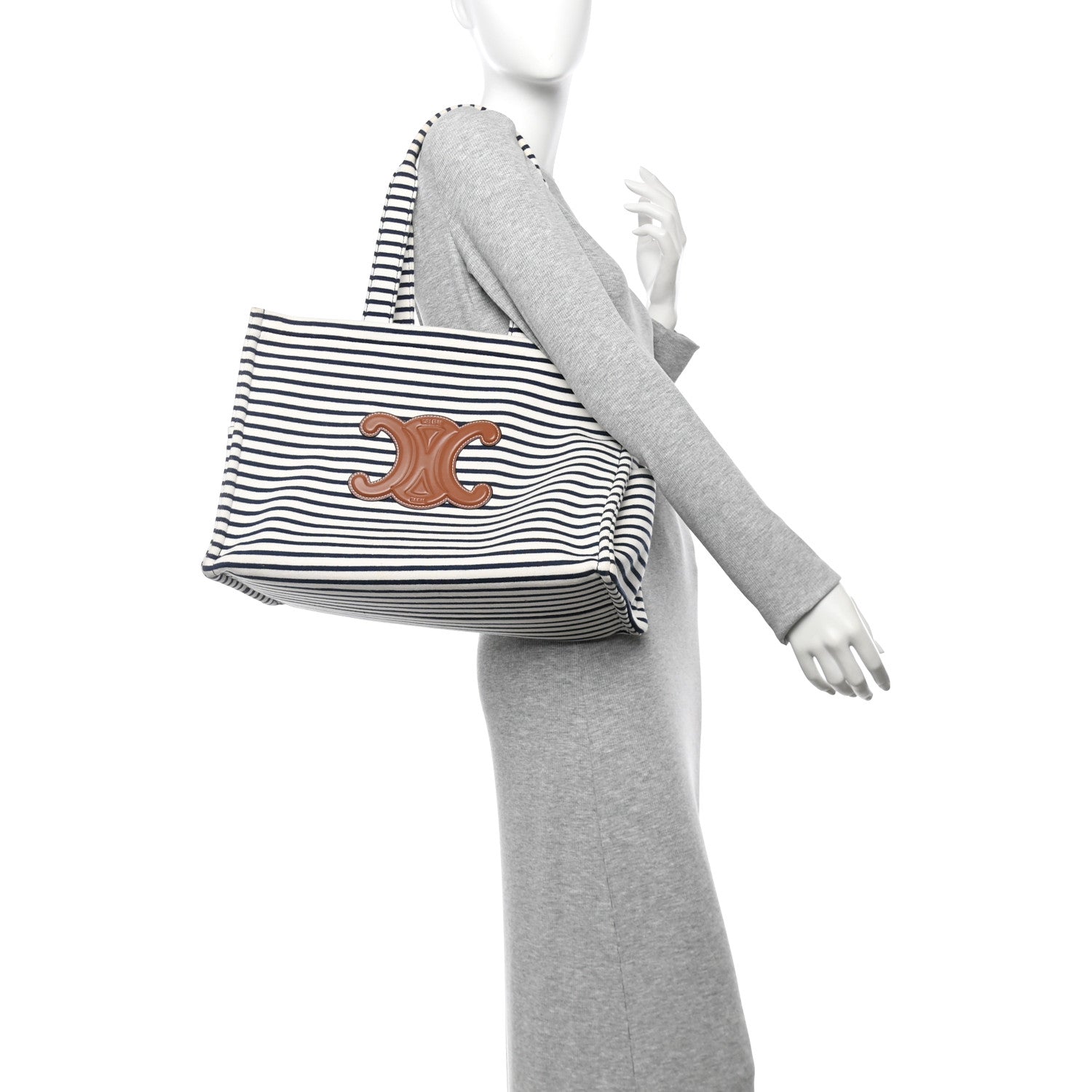 Celine Canvas Calfskin Triomphe Large Cabas Navy Tan 2 of 13