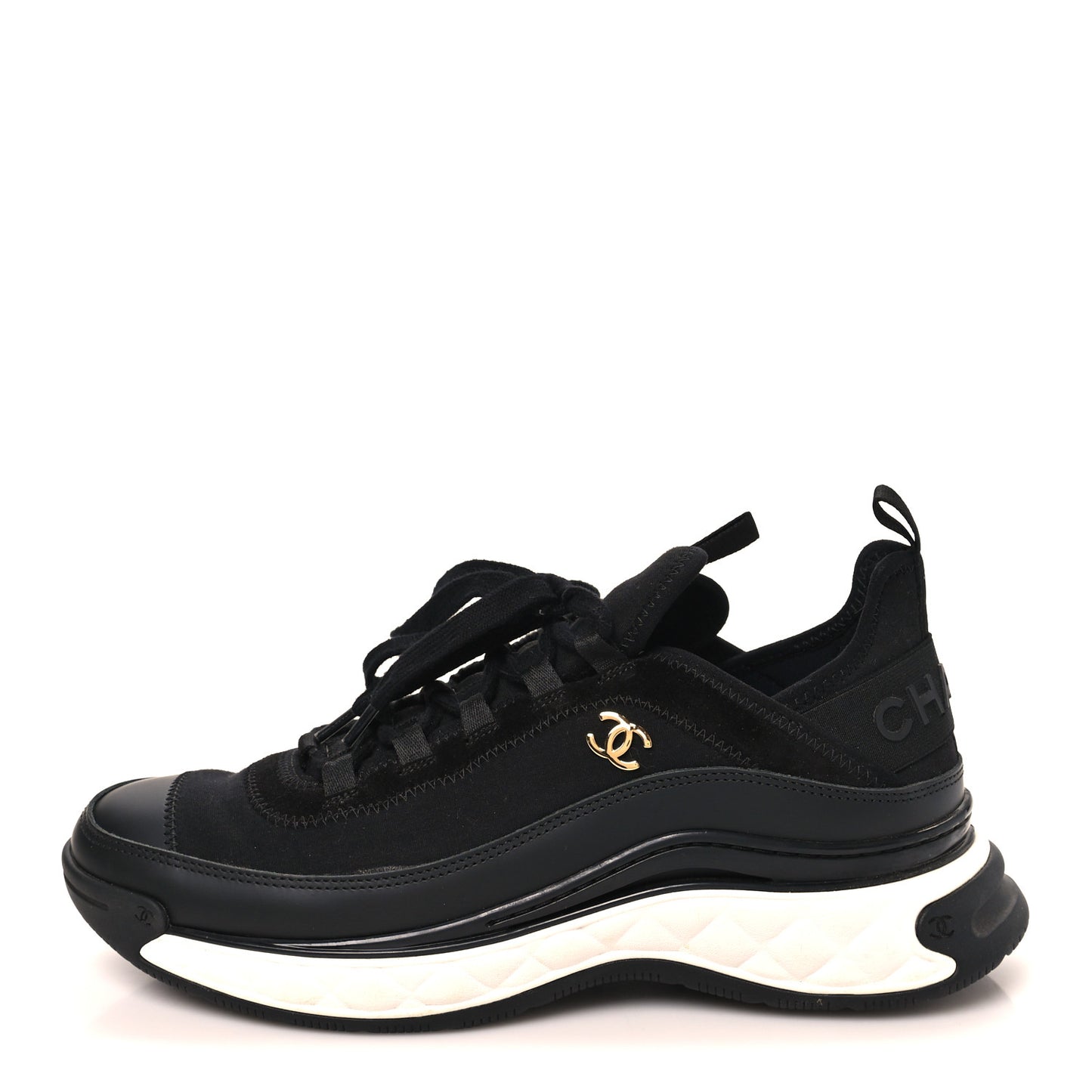 Velvet Calfskin Mixed Fibers CC Sneakers 40 Black