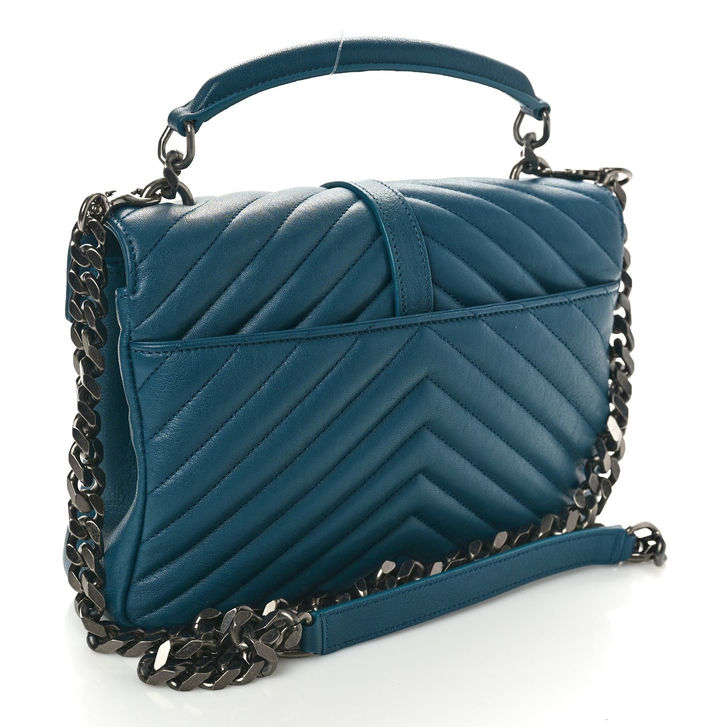 Sheepskin Matelasse Chevron Monogram Medium College Bag Petrol Green