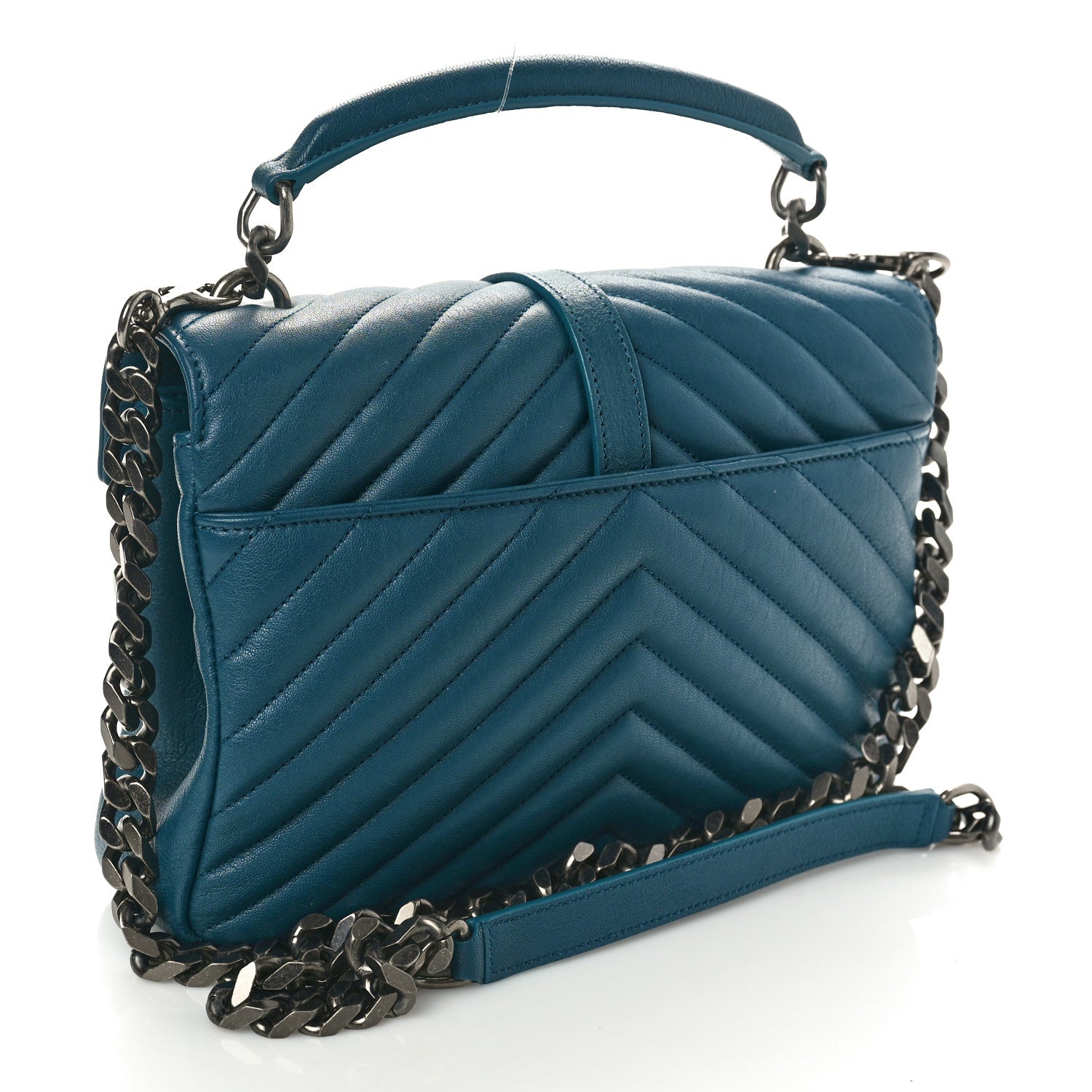 Saint Laurent Sheepskin Matelasse Chevron Monogram Medium College Bag Petrol Green 3 of 11