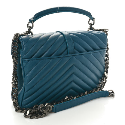 Saint Laurent Sheepskin Matelasse Chevron Monogram Medium College Bag Petrol Green 3 of 11