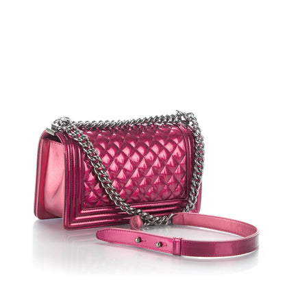 Chanel Metallic Patent Calfskin Quilted Medium Boy Flap Pink 3 of 7