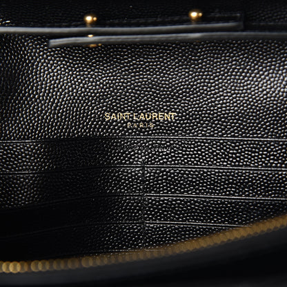 Saint Laurent Grain De Poudre Matelasse Chevron Monogram Chain Wallet Black 5 of 9