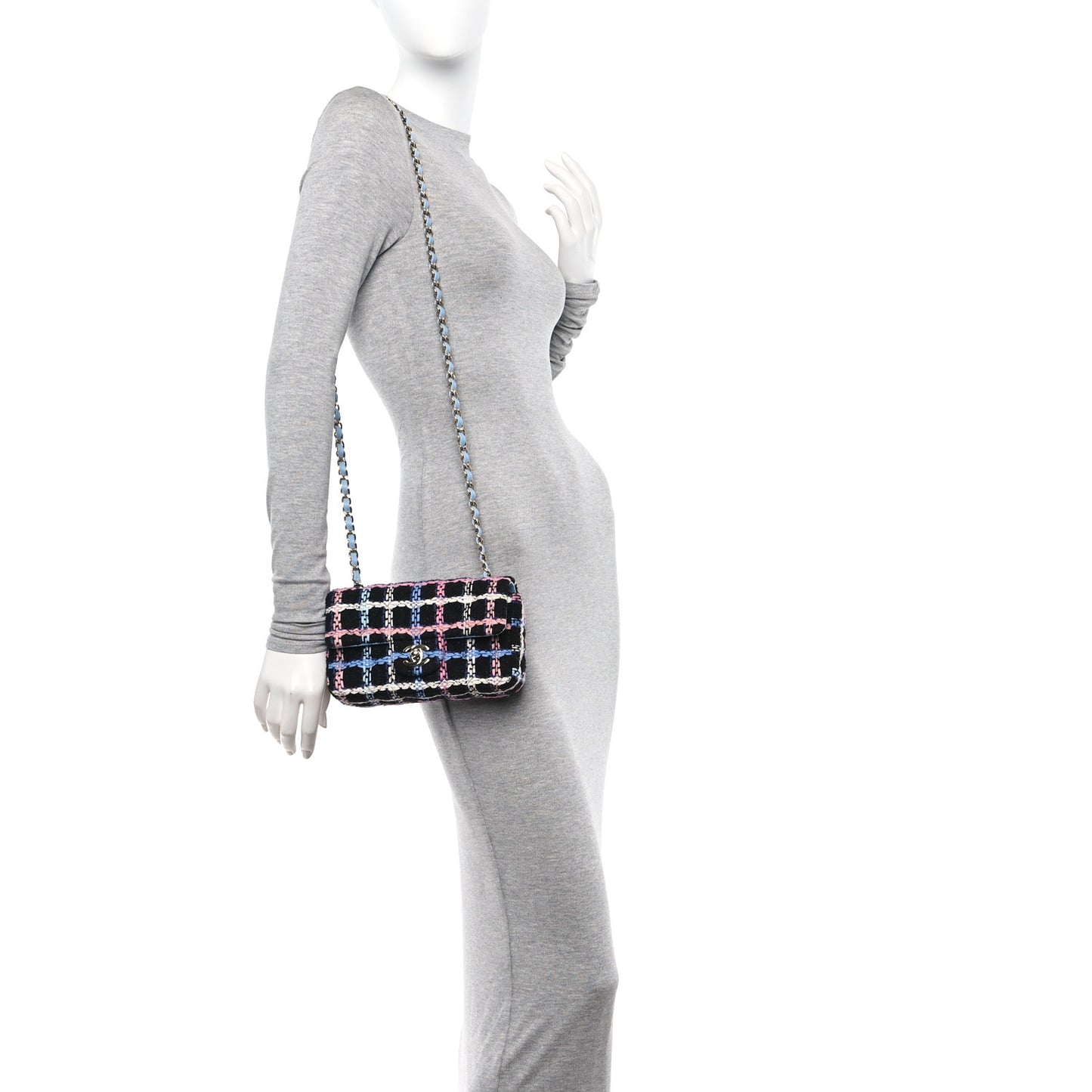 Tweed Quilted Mini Rectangular Flap Black Pink Blue Ecru