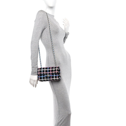 Chanel Tweed Quilted Mini Rectangular Flap Black Pink Blue Ecru 2 of 11