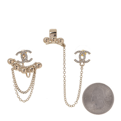 Chanel Metal Crystal CC Chain Cuff Earrings Gold 2 of 5