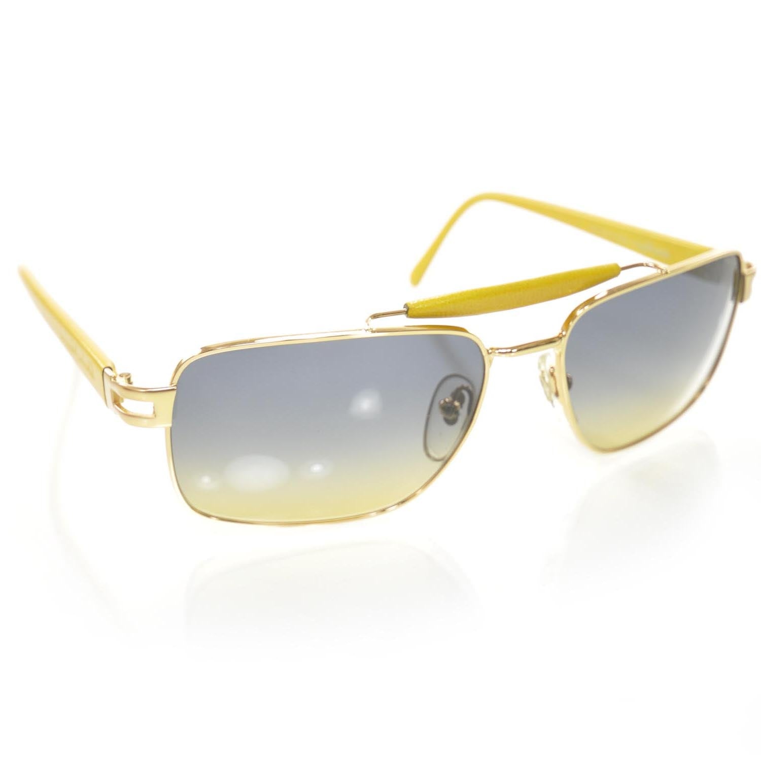 FASHIONPHILE SALVATOREFERRAGAMOLeatherAviatorSunglassesYellow 1 of 7