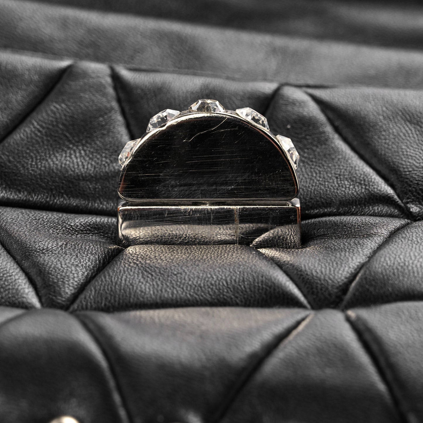Nappa Quilted Crystal Studded Flap Clutch Black