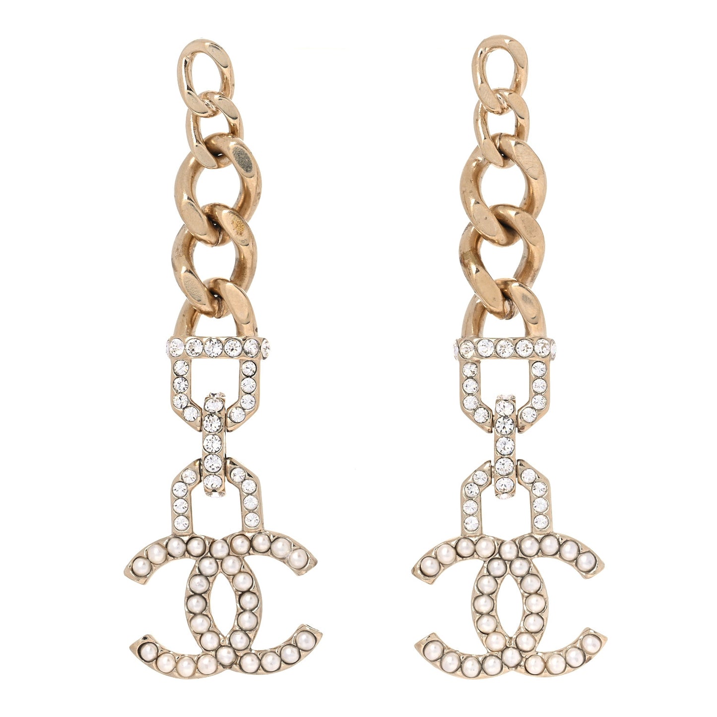 Metal Crystal CC Vendome CC Dangle Earrings Gold