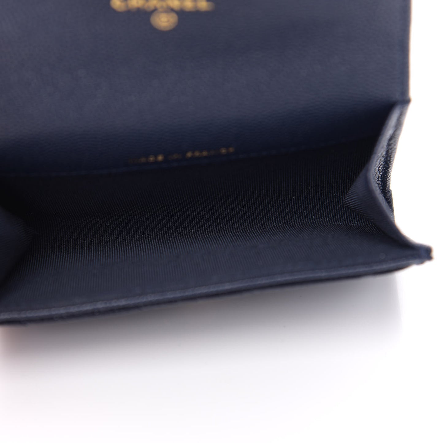 Iridescent Caviar Quilted Flap Card Holder Dark Blue