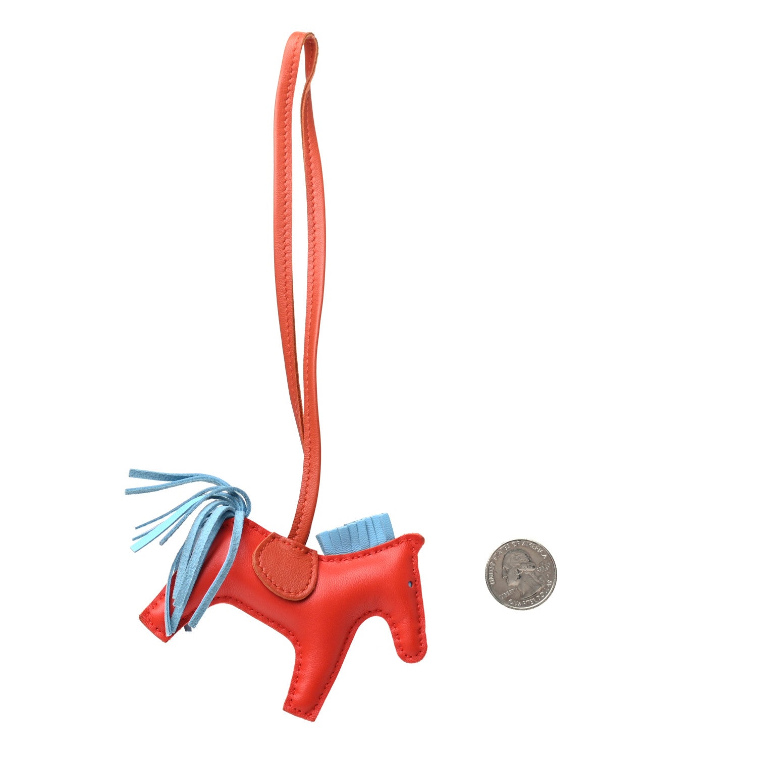 Hermes Milo Lambskin Grigri Rodeo Horse Bag Charm PM Capucine Celeste Cornaline 2 of 5